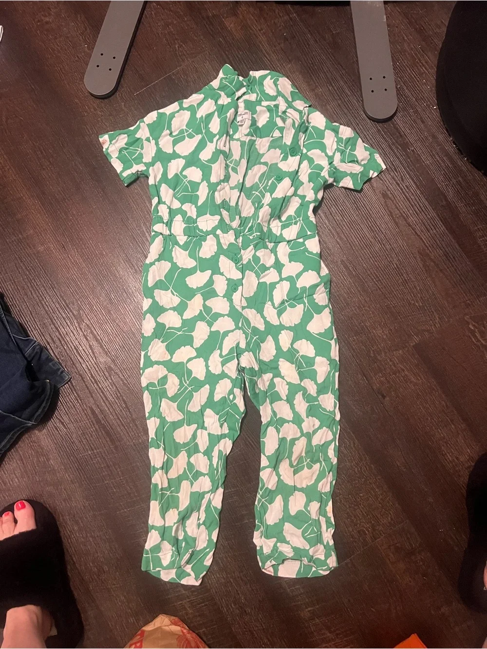 Green and White Leaf Print Short Sleeve Jumpsuit by target